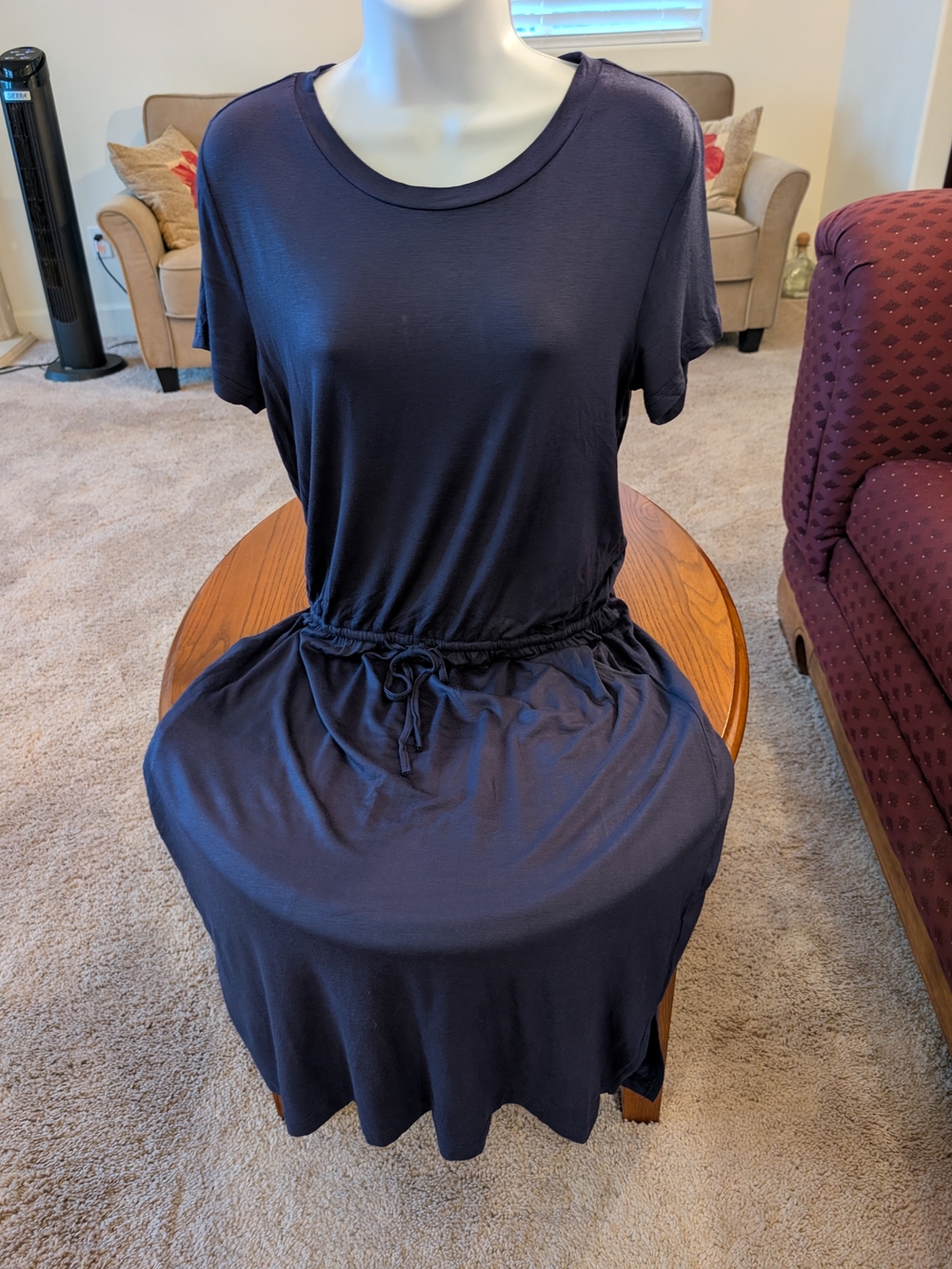 Women’s Navy Short-Sleeve Drawstring Waist Dress - Size M - NEW